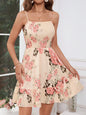 Women's Floral Print Shirred Spaghetti Strap Dress - Summer Boho Ruffle Sundress Casual Beach Maxi Dress