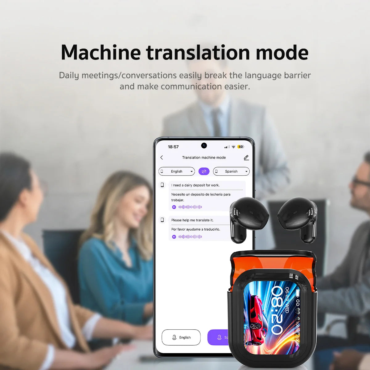 NE20 AI Instant Translation Wireless Earbuds, Bluetooth 6.0 Headphones, IPX4 Waterproof Long Endurance Battery Life Touch Screen
