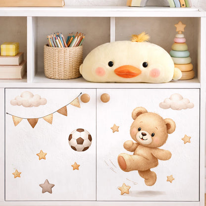 Adorable Teddy Bear Balloons Stars Clouds Wall Sticker Nursery Child Room Art Vinyl Decal Kids Room Bedroom Living Home Decor