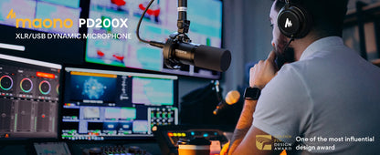 maono PD200X XLR\USB Dynamic Microphone for Gaming Recording Streaming Youtube Metal Mic with Software Tap-to-Mute Gain Knob