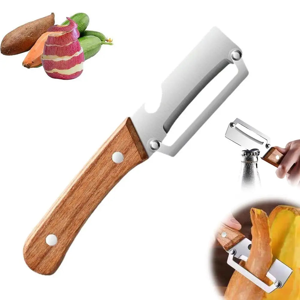 3-In-1 Stainless Steel Vegetable Peeler With Bottle Opener Onion Slicer Shredder Multi-functional Kitchen Tools 19cm 1PCS