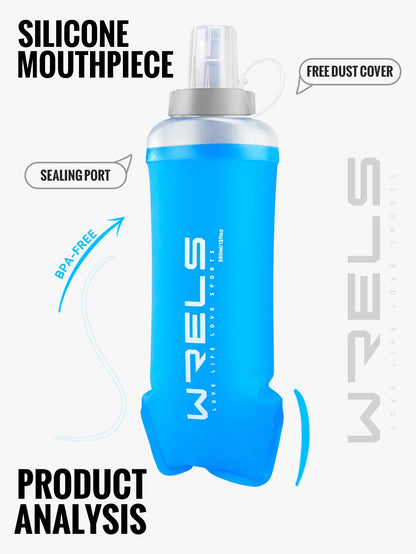 WRELS Soft Flask Folding Collapsible Water Bottle TPU BPA-Free for Running Running Hydration Bottles Water Bag Sports Flasks