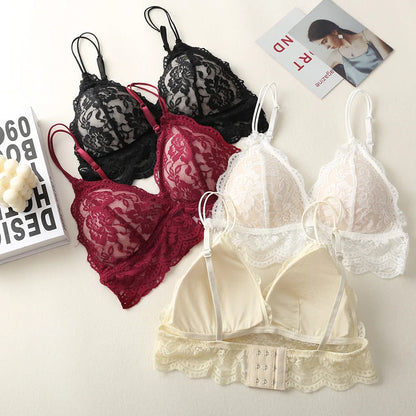 Lace Bra And Panties Set Women Push-Up Bralette Low-Rise Briefs Padded Lingerie Set Female Wireless Underwear Sexy Intimates