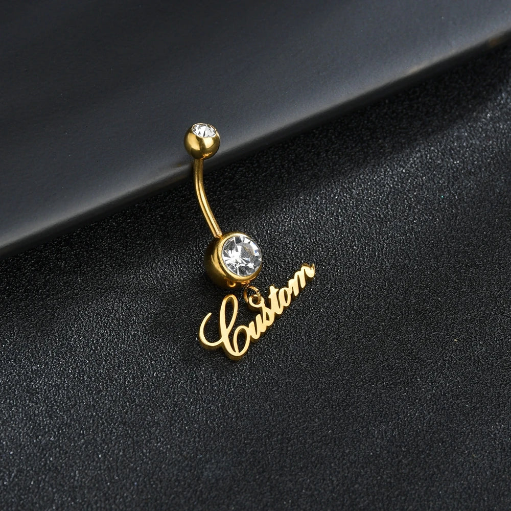 Letdiffery Custom White Stones Name Belly Button Rings Personalized Women Ring Stainless Steel Charming Body Piercing Jewelry