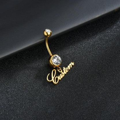 Letdiffery Custom White Stones Name Belly Button Rings Personalized Women Ring Stainless Steel Charming Body Piercing Jewelry