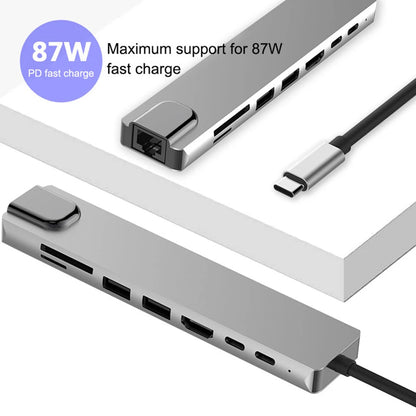 USB C Hub 8 In 1 Type C 3.1 To 4K HDMI Adapter with RJ45 SD/TF Card Reader PD Fast Charge for MacBook Notebook Laptop Computer