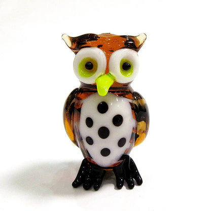 Handmade Mini Glass Owl Craft Figurine Japan Style Cartoon Animal Ornament Gift for Fairy Garden Home Tabletop Decor Accessories