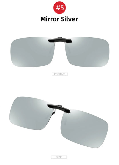 VIVIBEE Mens Fishing Clip On Sunglasses Mirror Blue Eyeglasses Polarized UV400 Women Square Night Vision Driving Sun Glasses