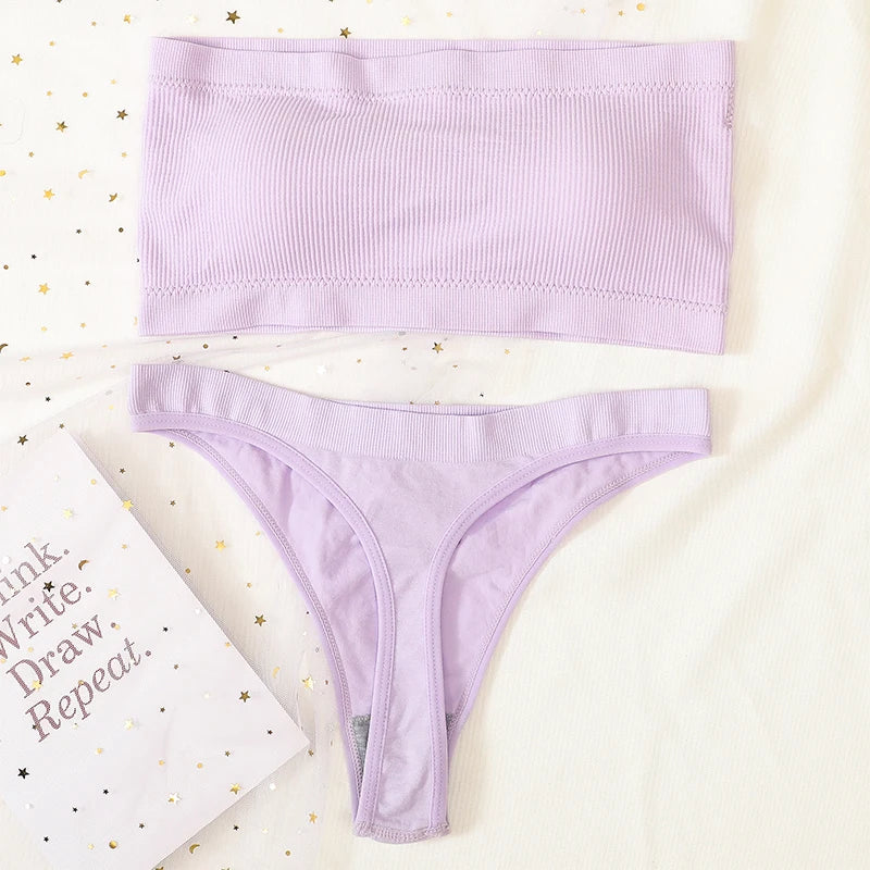 Women Strapless Bra And Panties Set Push Up Bra High Waist Thong  Seamless Underwear Sexy Tube Bra Female Sexy Lingerie Set