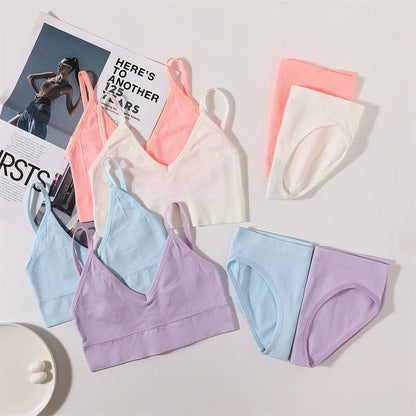 Women Seamless Bra Panties Set U Back Bra Fitness Crop Top Sexy Lingerie Set No Pads Brassiere Low Rise Briefs Underwear Set