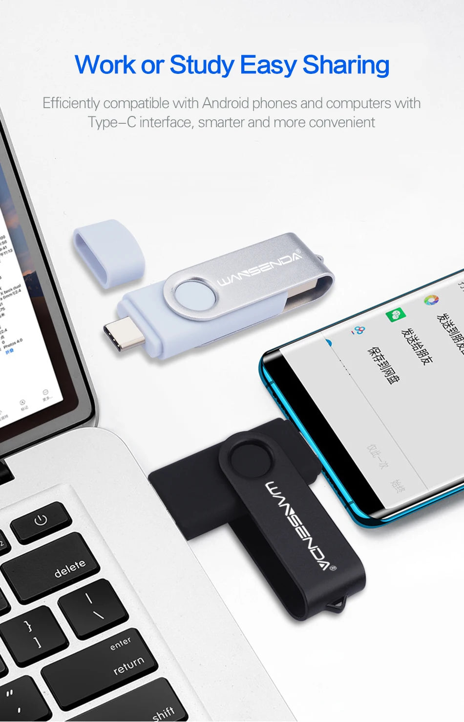 WANSENDA TYPE C USB 3.0 Pendrive Metalowy Pen Drive 512GB 256GB 128GB 64GB 32GB 16GB Pamięć USB 2 W 1 Szybkie Pendrive'y