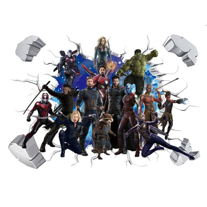 3D Avengers Captain America Cartoon Wall Stickers For Kids Room Super Heroes Decorations PVC Home Decor Wall Mural Art Posters