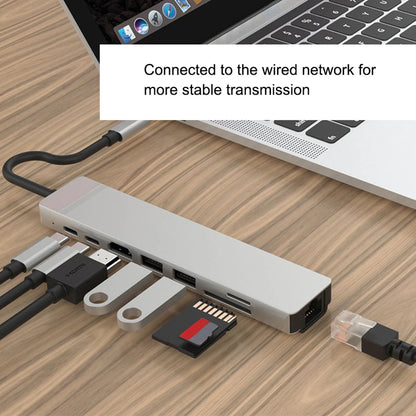 USB C Hub 8 In 1 Type C 3.1 To 4K HDMI Adapter with RJ45 SD/TF Card Reader PD Fast Charge for MacBook Notebook Laptop Computer