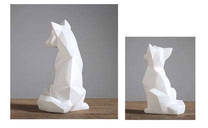 Geometric Fox Sculpture Animal Statues Simple White Abstract Ornaments Modern Home Decorations Interior Ornaments