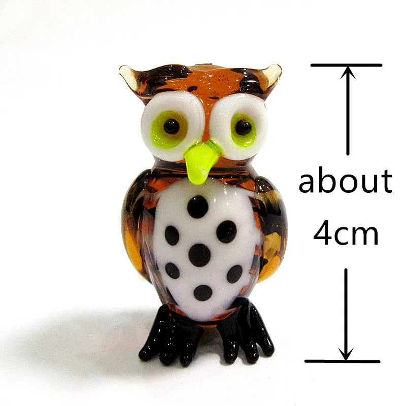 Handmade Mini Glass Owl Craft Figurine Japan Style Cartoon Animal Ornament Gift for Fairy Garden Home Tabletop Decor Accessories