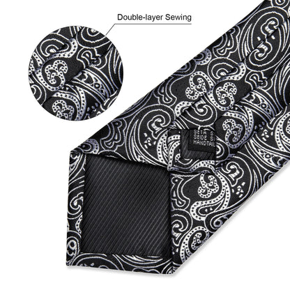 Black And Silver Paisley Floral Men's Ties Gray Blue Pink Wedding Accessories Neck Tie Set Handkerchief Cufflinks Gift For Men