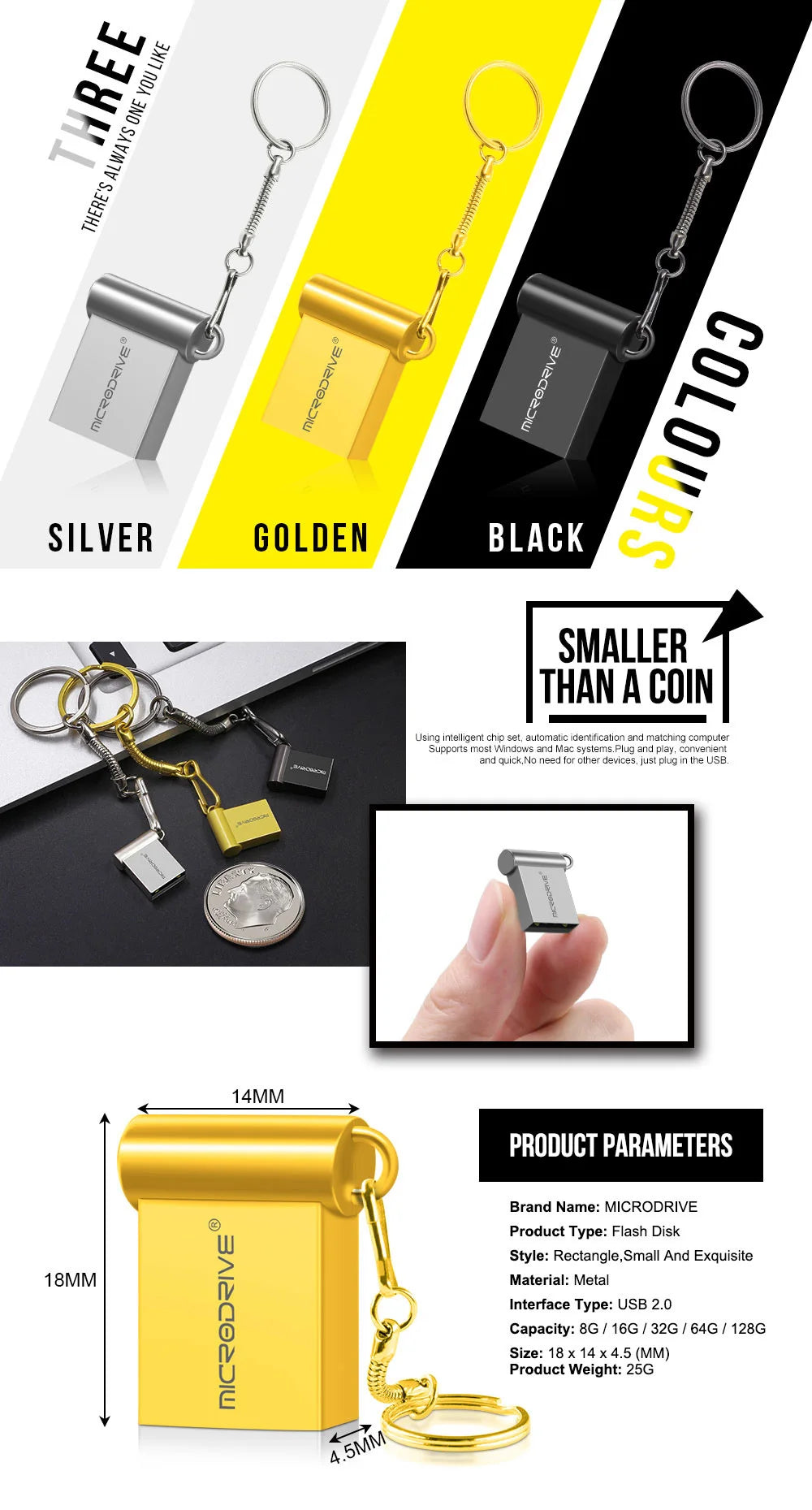Metal Super Mini USB 2.0 4GB 8GB 16GB 32GB 64GB USB Flash Drive 128GB Pendrive 16GB Pen Drive U Disk Flash Memory