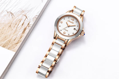 LIGE Brand SUNKTA Fashion Casual Woman Watch Ceramic Simple Bracelet Quartz Ladies Watches Date Waterproof Women's Wristwatches