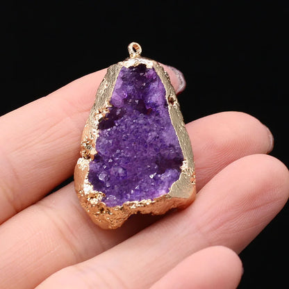 Natural Druzy Stone Pendant Plating Gilded Natural Agates Pendant for Women Jewerly DIY Necklace Bracelet Accessories Making