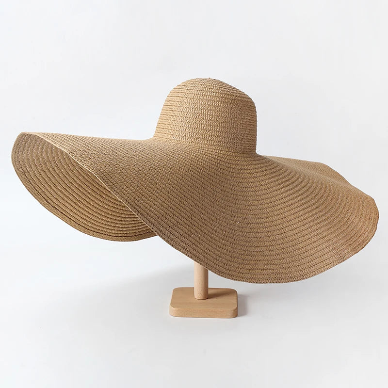 70cm Oversized  Wide Brim Sun Hat Travel  Large UV Protection Beach Straw Hats Women's Summer Floppy Foldable Chapeaux Wholesale