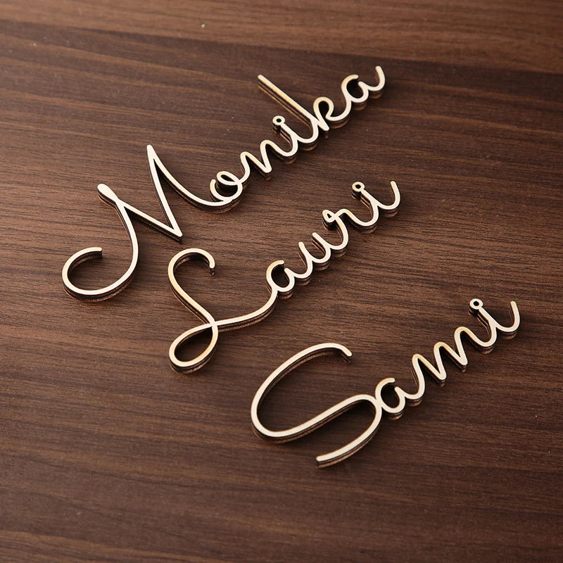 Personalized wedding place table cards Laser cut names Guest names Weddings place card name signs Place settings Bride and Groom