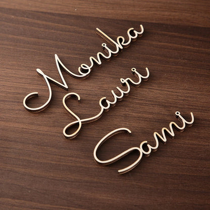 Personalized wedding place table cards Laser cut names Guest names Weddings place card name signs Place settings Bride and Groom