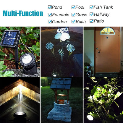 LED Solar Pond Spotlights IP68 Waterproof Outdoor Garden Landscape Fountain Lights for Lawn Lighting Decor
