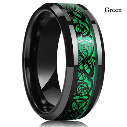 30 Colors Fashion 8MM Men Stainless Steel Celtic Dragon Rings Inlay Carbon Fiber Rings For Men Women Wedding Party Jewelry Gifts