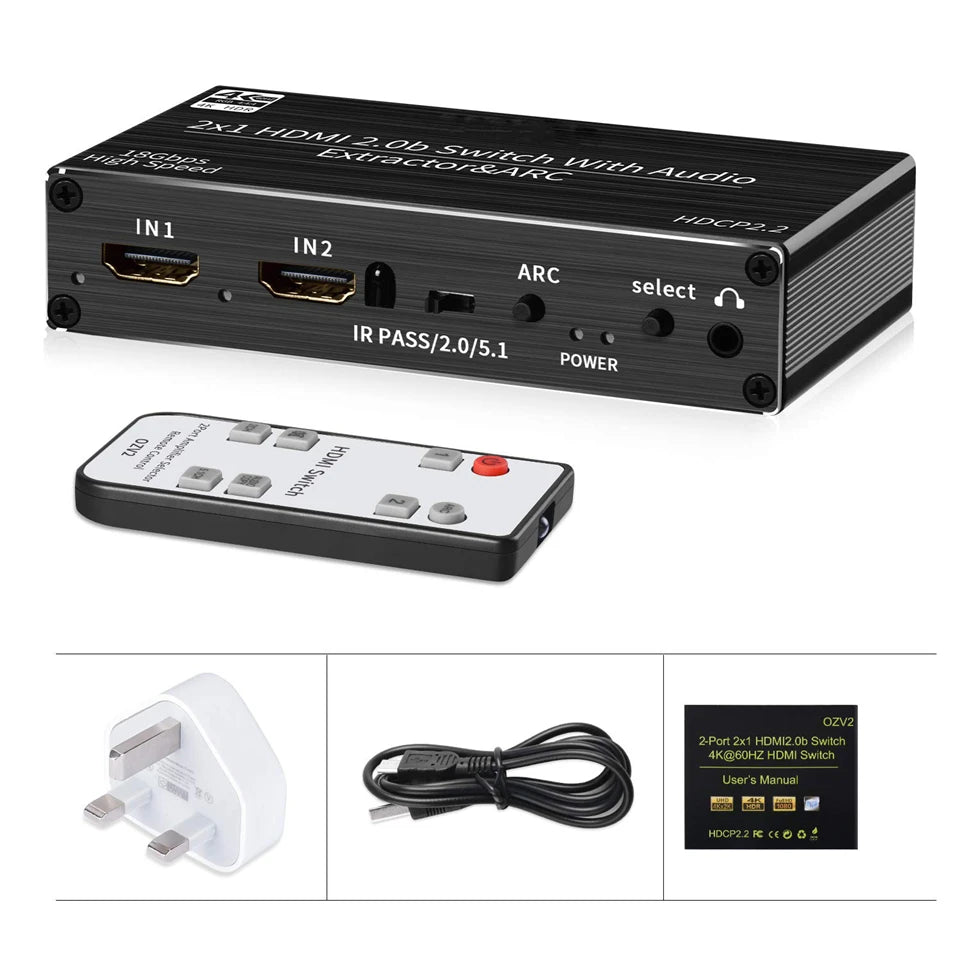 4K 120Hz HDMI audio extractor 4K Support 5.1CH 2 Port HDMI to HDMI Audio ARC Switch with audio toslink stereo For Apple TV PS5