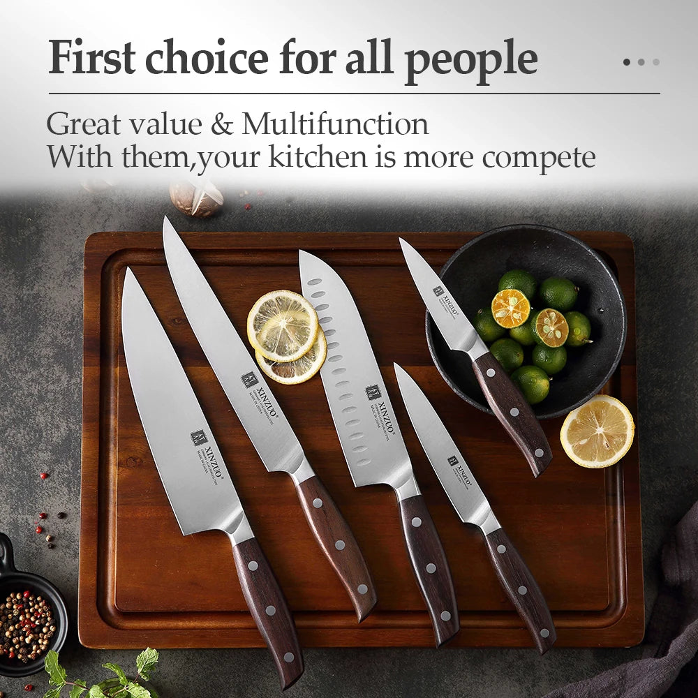 XINZUO 1-5PCS High Quality 3.5+5+8+8+8"  Paring Utility Cleaver Chef Knife Germany 1.4116 Stainless Steel Kitchen Knife Sets