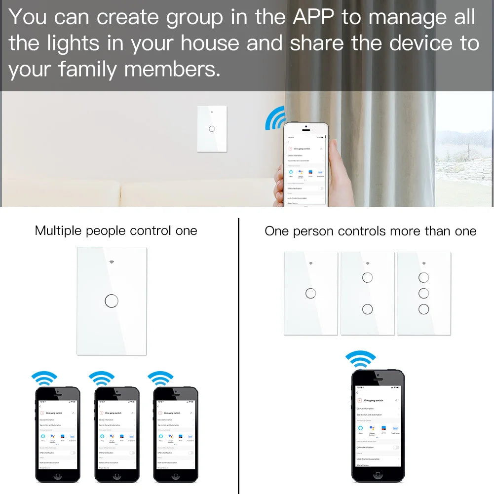 MOES ZigBee Touch Smart Light Switch With Neutral/No Neutral , US Wall Switch No Capacitor Smart Life/Tuya Works with Alexa
