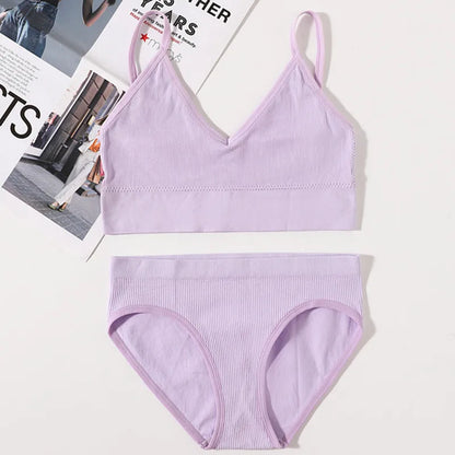 Women Seamless Bra Panties Set U Back Bra Fitness Crop Top Sexy Lingerie Set No Pads Brassiere Low Rise Briefs Underwear Set