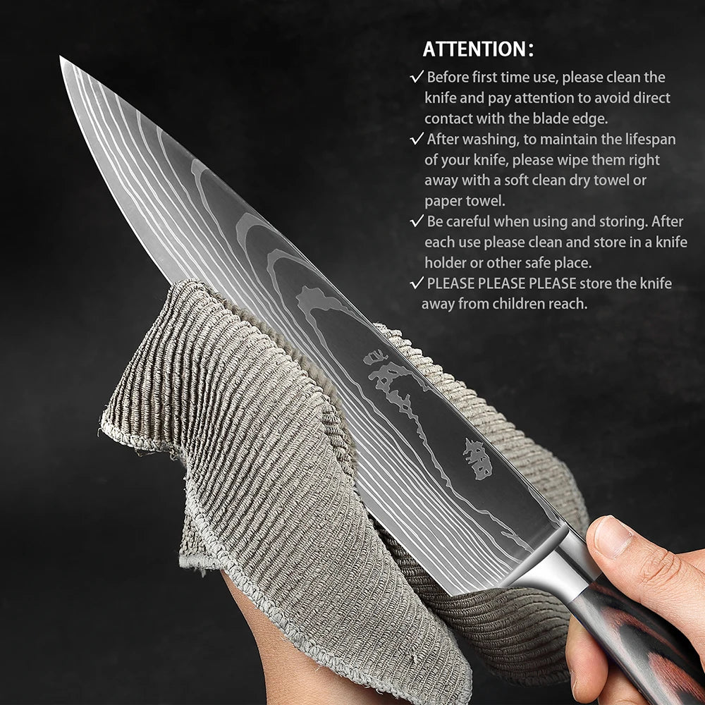 XITUO Chef knife 1-10Pcs Kitchen Knives Set Laser Damascus Pattern Ultra-Sharp Santoku Knife Cleaver Slicing Utility Fruit Knife