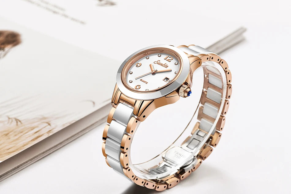 LIGE Brand SUNKTA Fashion Casual Woman Watch Ceramic Simple Bracelet Quartz Ladies Watches Date Waterproof Women's Wristwatches