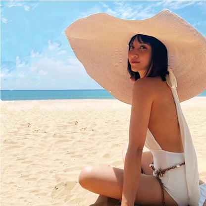 70cm Oversized  Wide Brim Sun Hat Travel  Large UV Protection Beach Straw Hats Women's Summer Floppy Foldable Chapeaux Wholesale