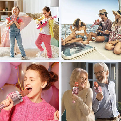 Karaoke Microphone Bluetooth Wireless Mic with Magic Sound LED Light Portable Singing Machine for Home KTV Party Adult/Kid Gift