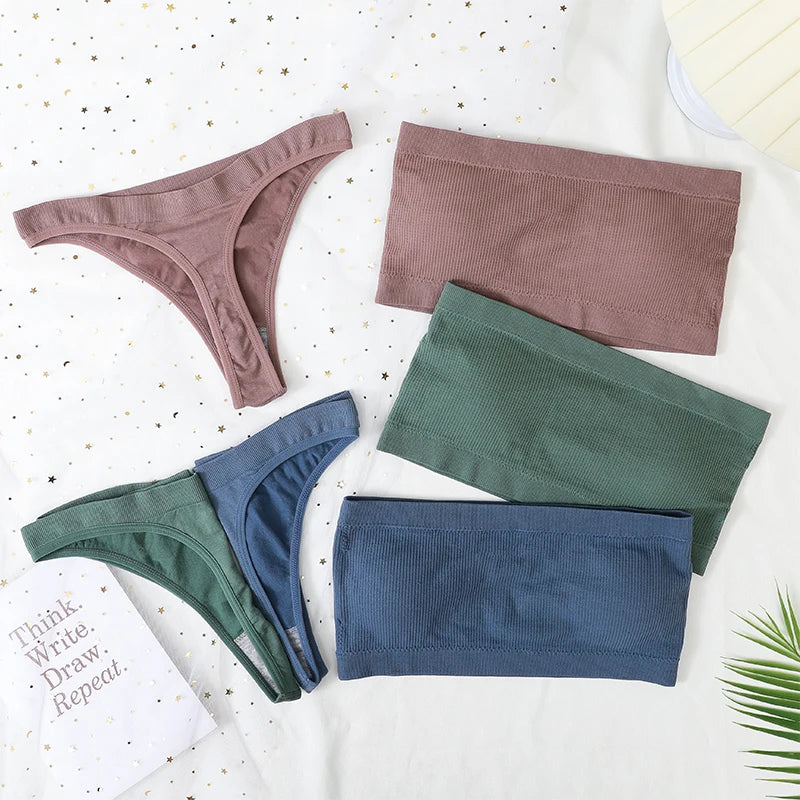 Women Strapless Bra And Panties Set Push Up Bra High Waist Thong  Seamless Underwear Sexy Tube Bra Female Sexy Lingerie Set