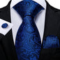 Black And Silver Paisley Floral Men's Ties Gray Blue Pink Wedding Accessories Neck Tie Set Handkerchief Cufflinks Gift For Men