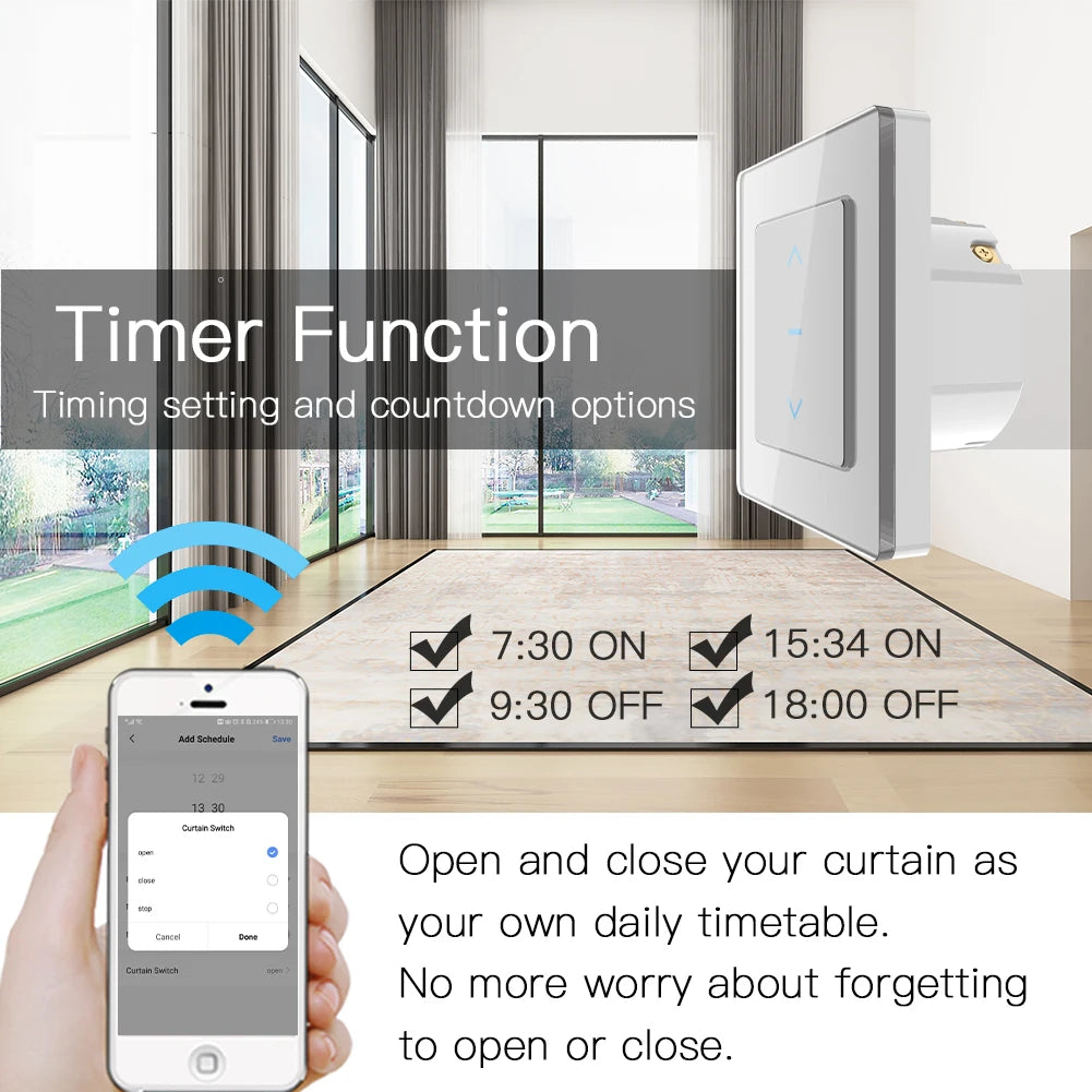 MOES Touch Design WiFi Smart Curtain Switch for Motorized Curtains and Roller Blinds work with Tuya Smart Life App Alexa Google