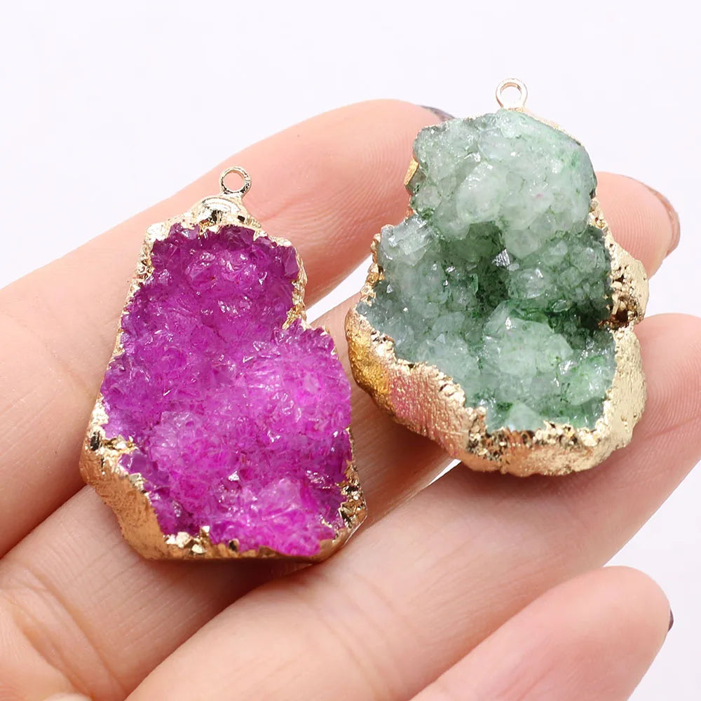 Natural Druzy Stone Pendant Plating Gilded Natural Agates Pendant for Women Jewerly DIY Necklace Bracelet Accessories Making