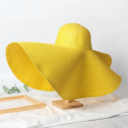 70cm Oversized  Wide Brim Sun Hat Travel  Large UV Protection Beach Straw Hats Women's Summer Floppy Foldable Chapeaux Wholesale