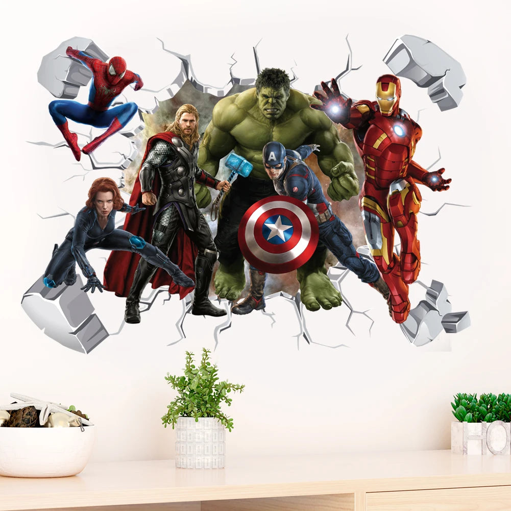 3D Avengers Captain America Cartoon Wall Stickers For Kids Room Super Heroes Decorations PVC Home Decor Wall Mural Art Posters