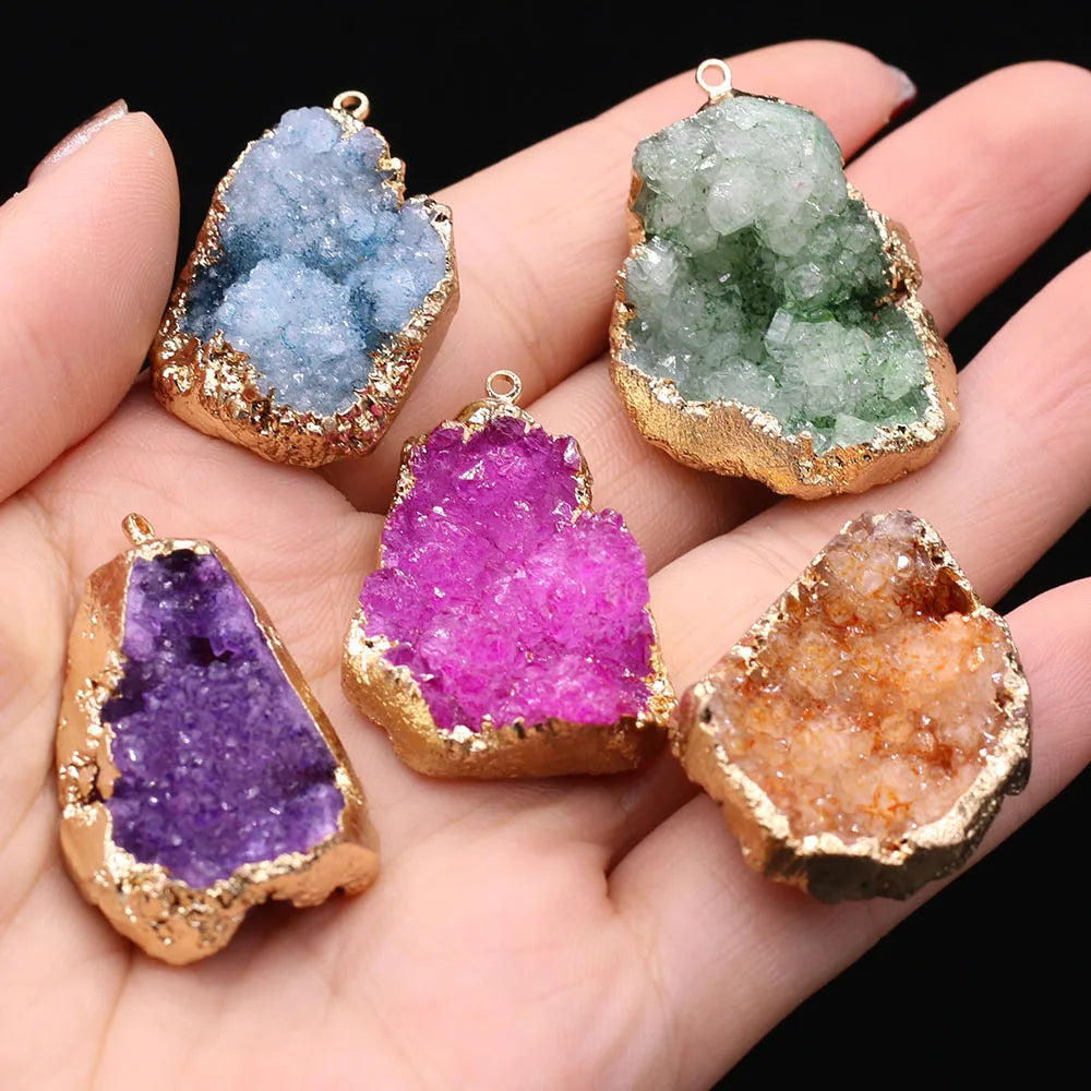 Natural Druzy Stone Pendant Plating Gilded Natural Agates Pendant for Women Jewerly DIY Necklace Bracelet Accessories Making