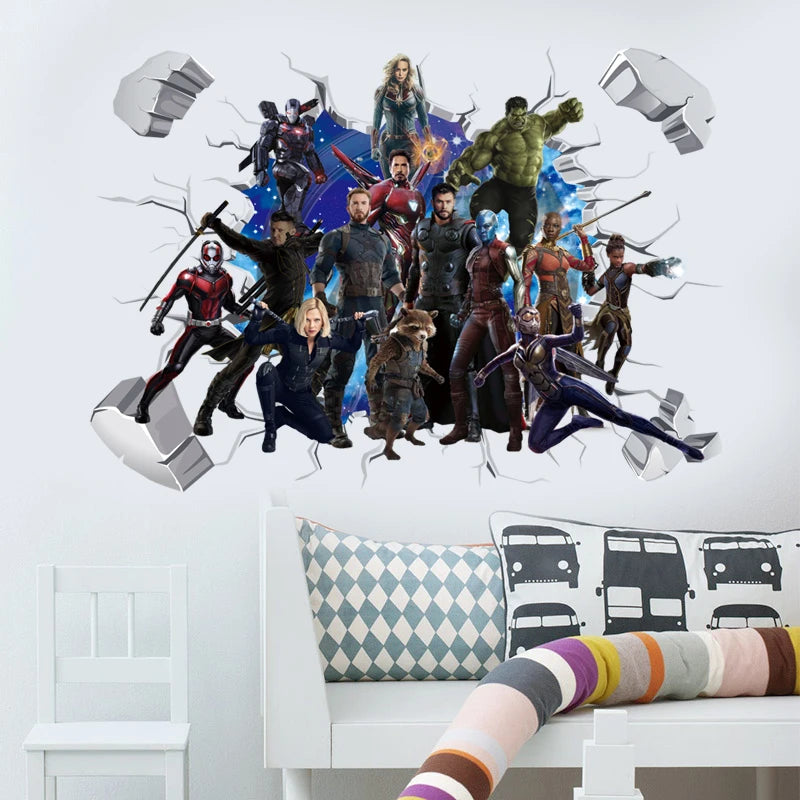 3D Avengers Captain America Cartoon Wall Stickers For Kids Room Super Heroes Decorations PVC Home Decor Wall Mural Art Posters