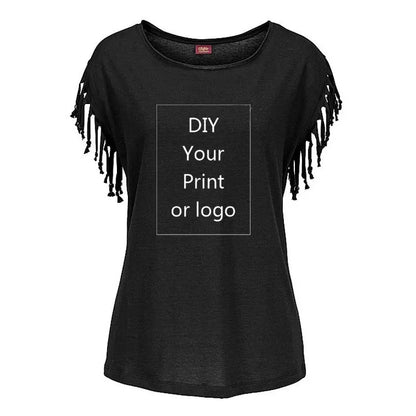 2026 New Customized Print T Shirt for Women DIY Your Like Photo or Logo Top Tassel Short Sleeve O-neck Cotton Tee