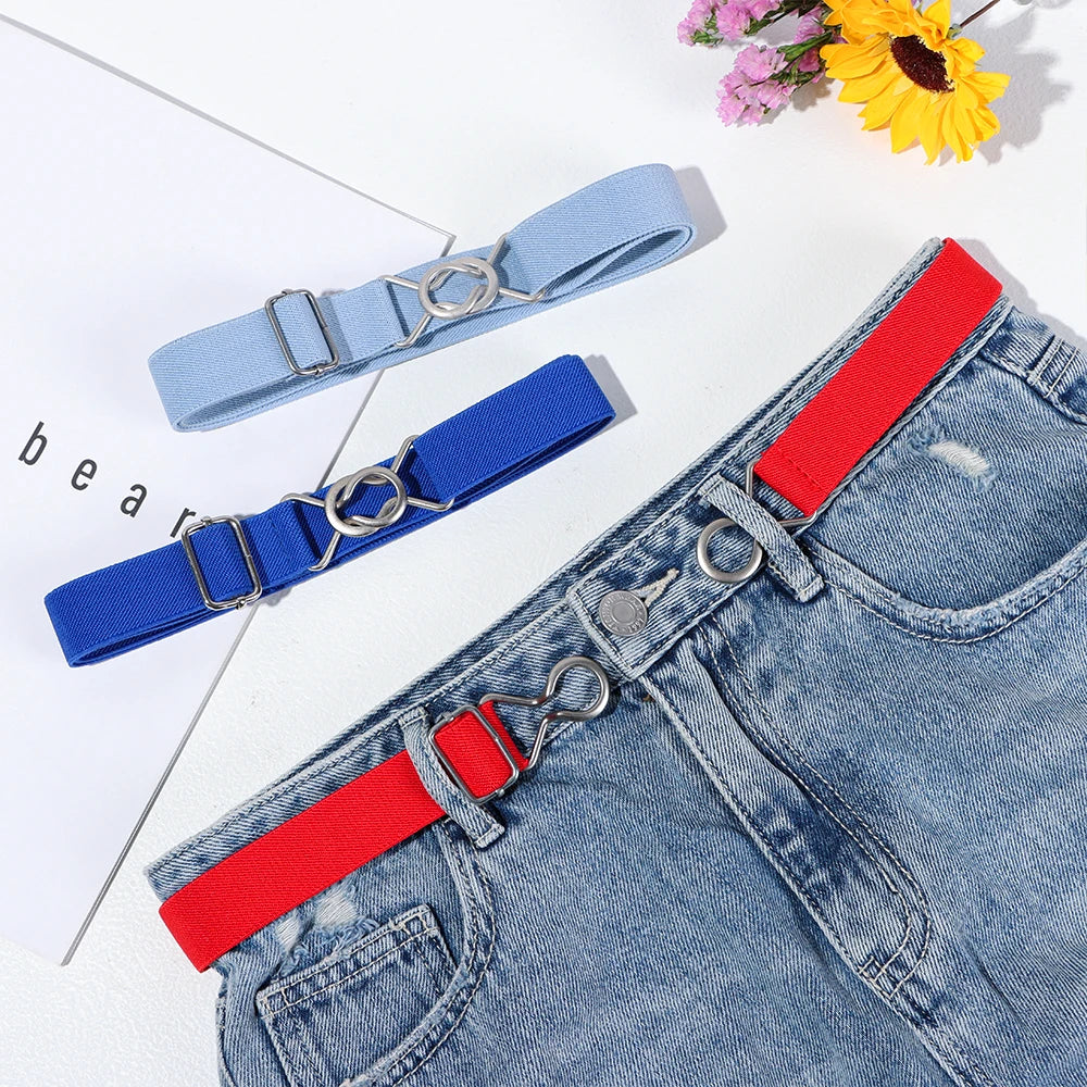 1PC Fashion Adjustable Children Elastic Belts Wide Candy Color Waist Belt Stretch Canvas Belt For Jeans Pants Kids Casual Belts