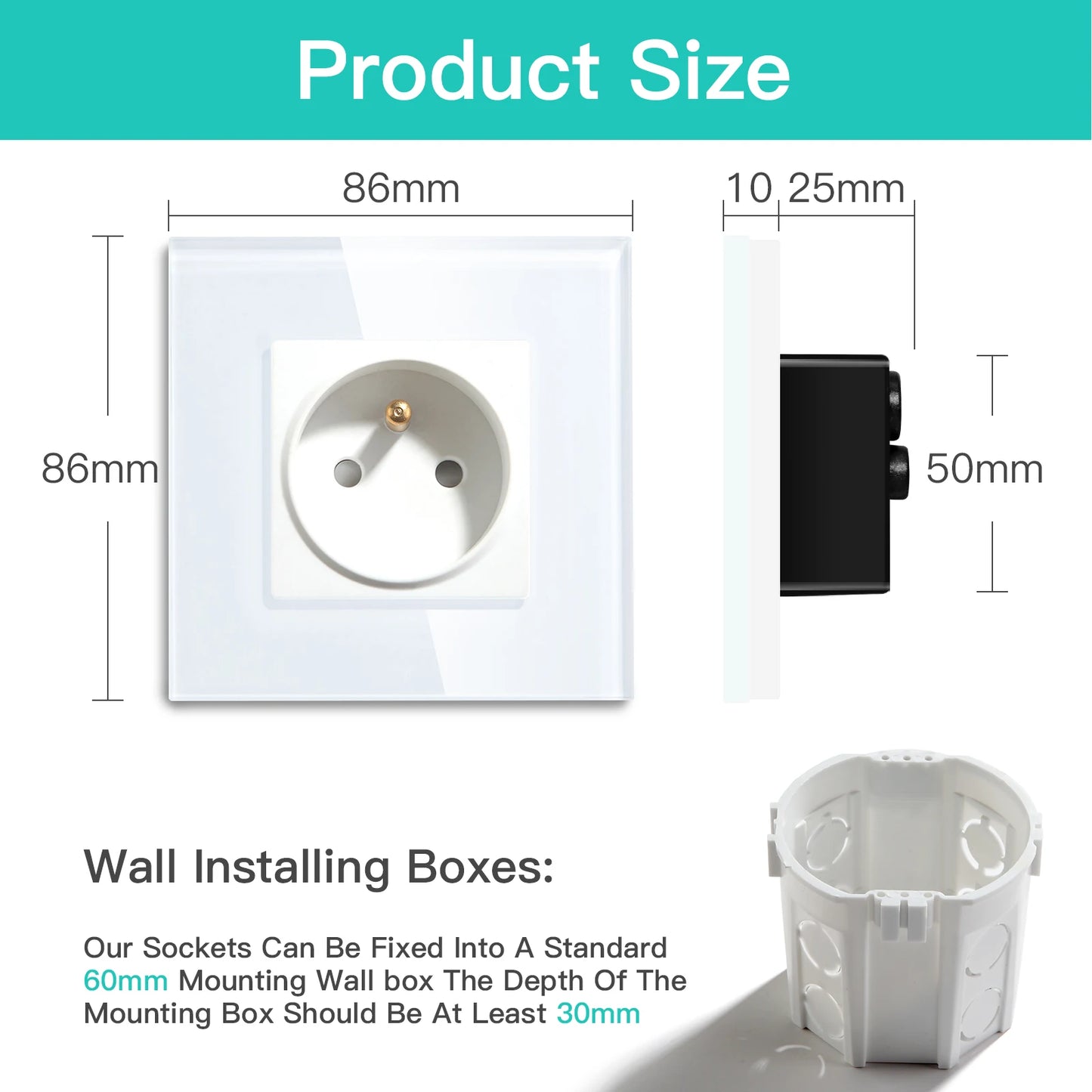 BSEED France Standard Single Wall French Socket Double Power Plug With White Black Gloden Crystal Glass Panel 16A 110V-250V