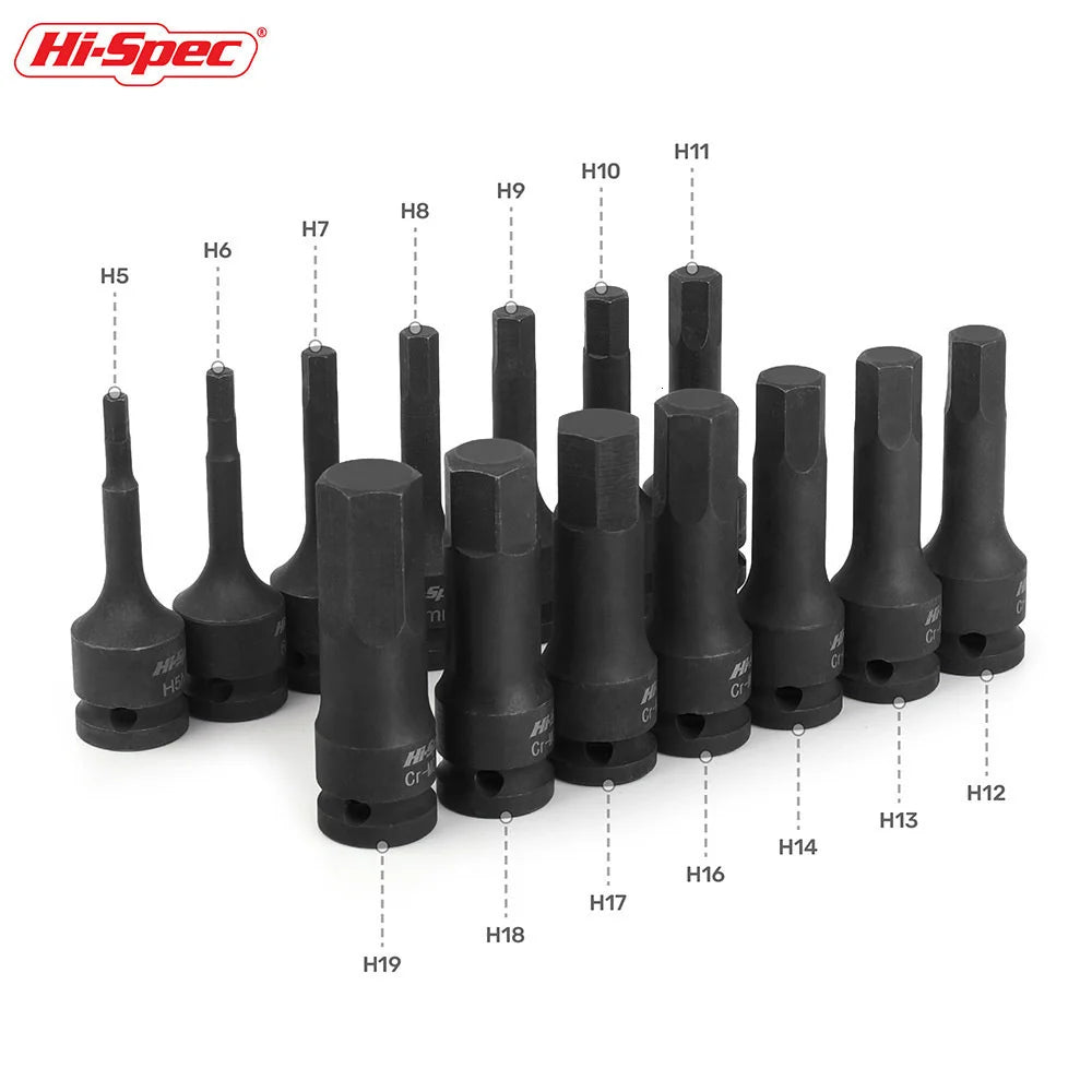 Hi-Spec 1/2" Drive Impact Hex Bit Socket Heavy Duty Cr-Mo Steel Metric Allen Head Adapter Professional Impact Grade Tool