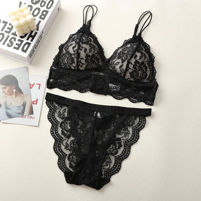 Lace Bra And Panties Set Women Push-Up Bralette Low-Rise Briefs Padded Lingerie Set Female Wireless Underwear Sexy Intimates
