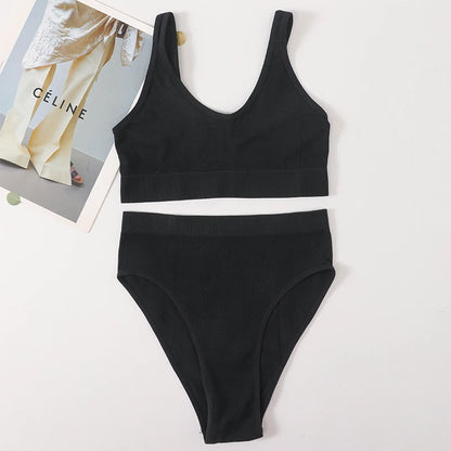 Women Seamless Bra Set Sexy Lingerie Wire Free Push Up Brassiere Bralette Unlined Female Crop Top High Rise Briefs Underwear Set